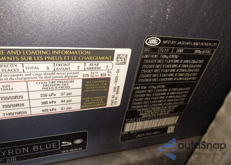 2018 Land Rover Range Rover Sport Hse z USA, uszkodzony, nr VIN SALWR2RV0JA805656